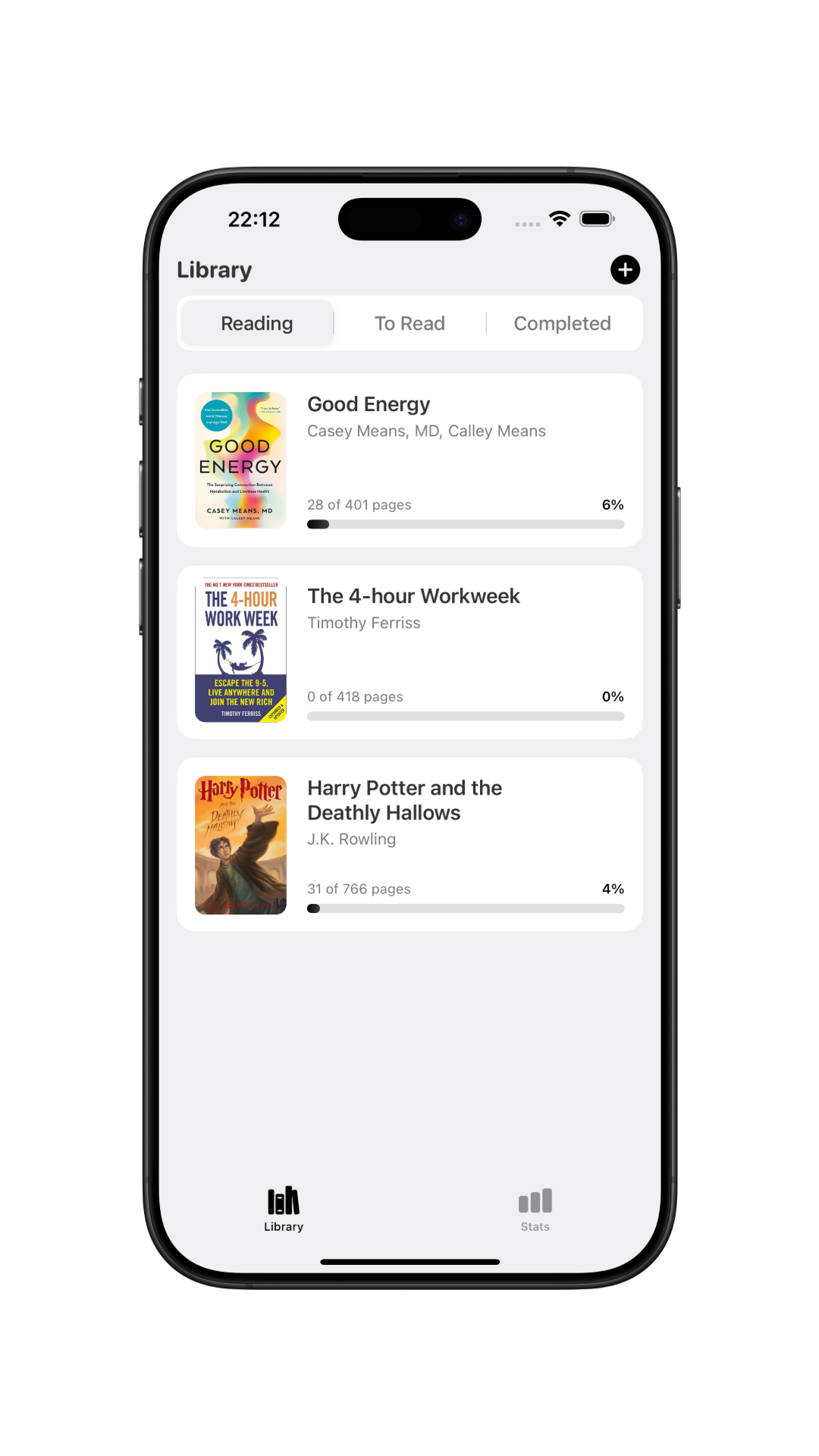 App screenshot showing a clean library view