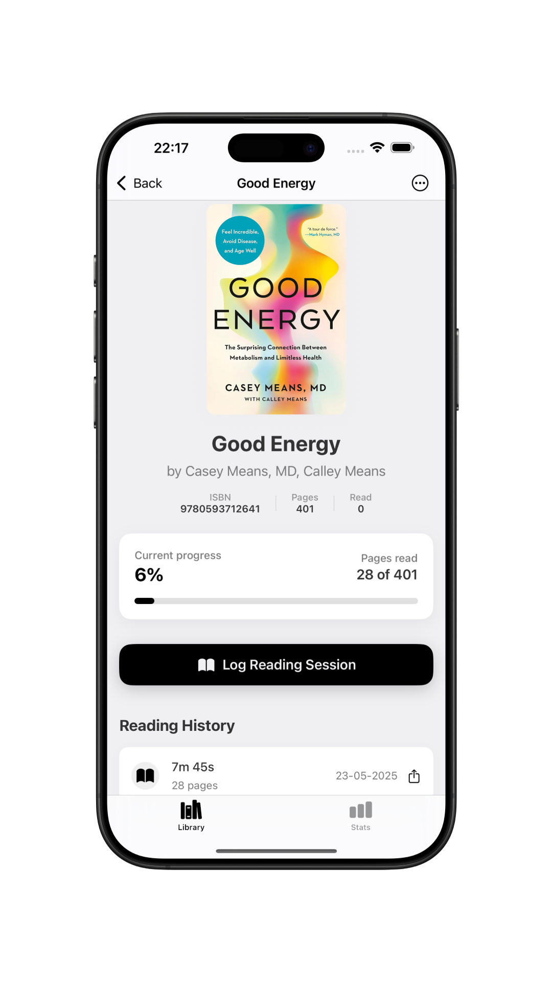 App screenshot showing one-tap session tracking