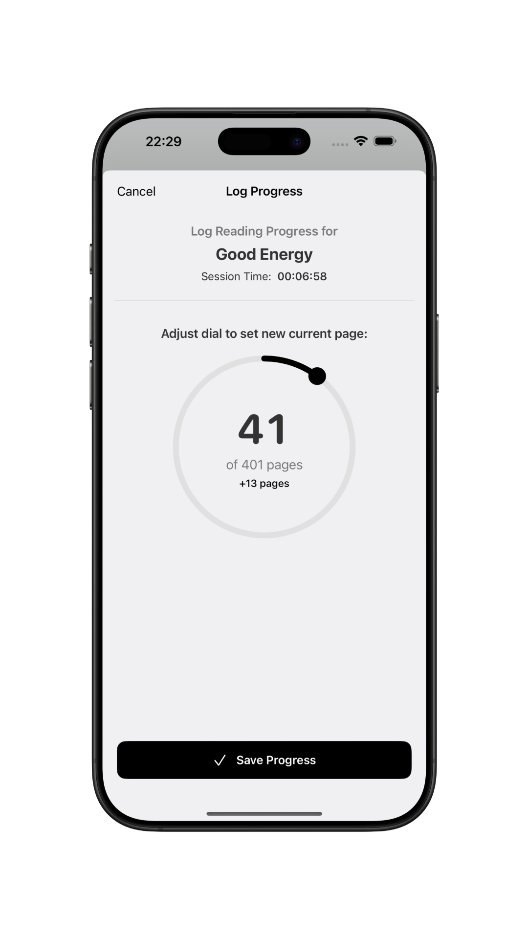 App screenshot showing precise progress logging